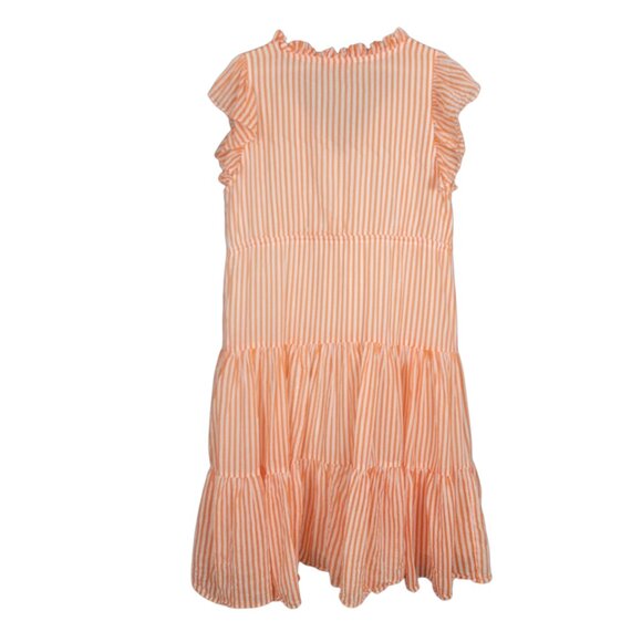 OLIPHANT Maxi Dress Size L Orange Striped Tiered Ruffle Short Sleeve A-Line - Picture 11 of 13